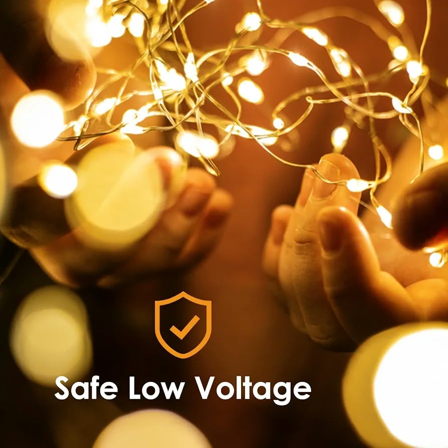 LED string lights with a flexible silver or copper wire.