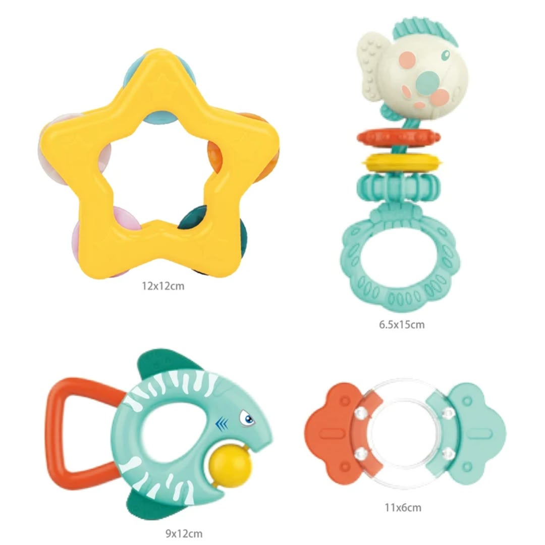 colorful baby rattles and teethers