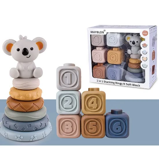 Mayblon 2-in-1 Stacking Rings and Soft Block Set