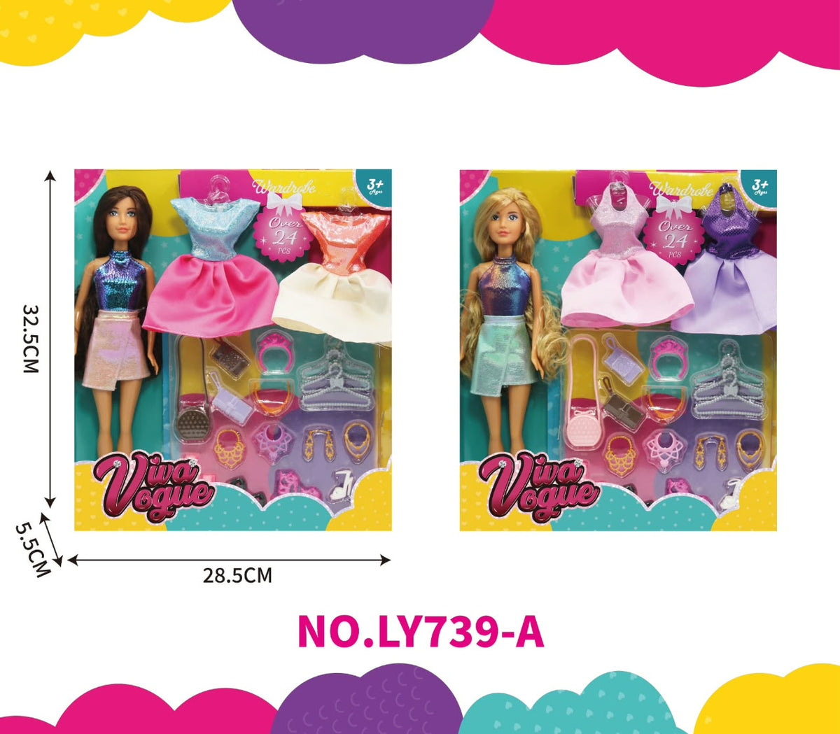 fashion doll set with a wardrobe and multiple dress-up accessories