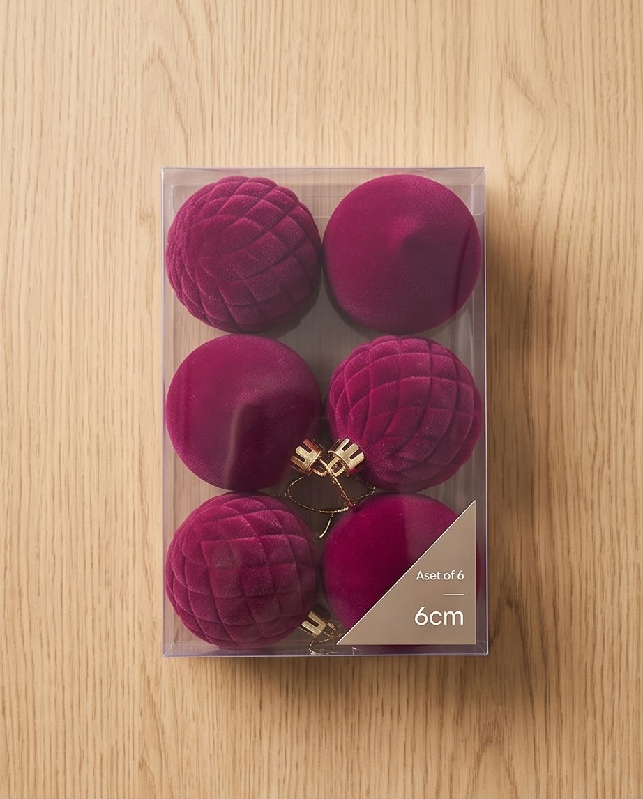 velvet-flocked Christmas tree ornaments