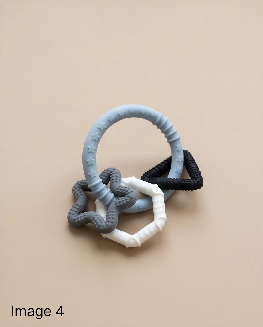 silicone baby teething rings and charms