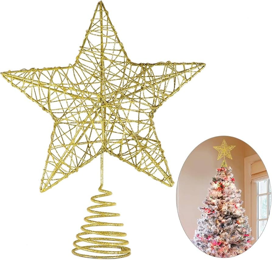 gold glitter and metallic wire star Christmas tree