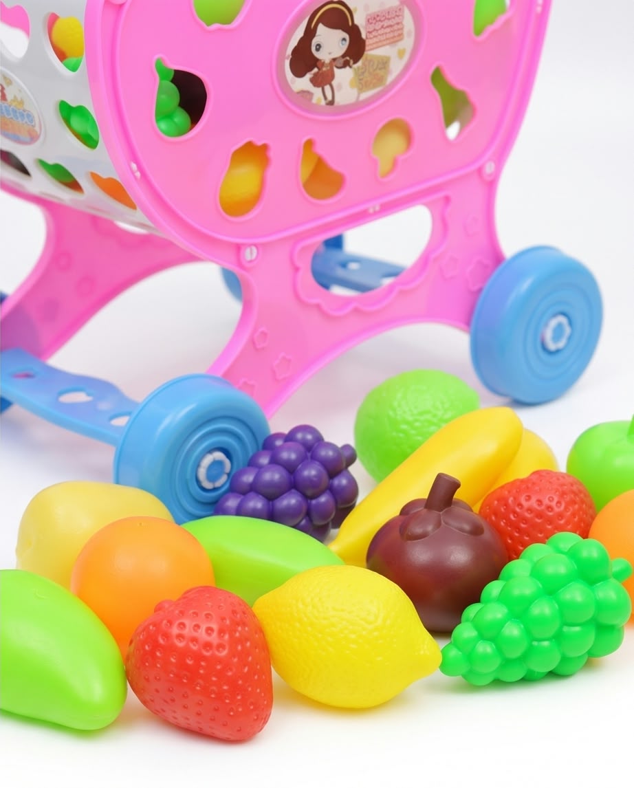 children's toy shopping cart and grocery playset