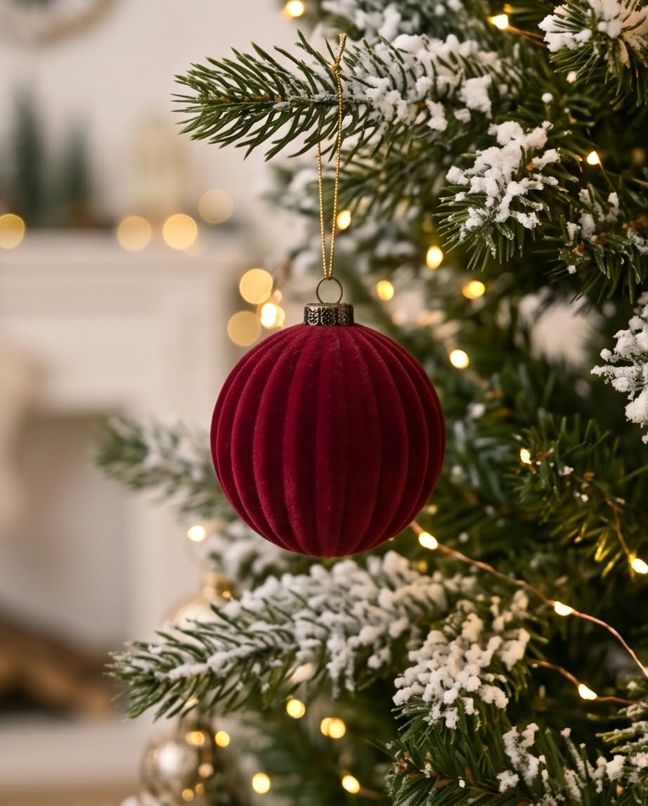 velvet-flocked Christmas tree ornaments