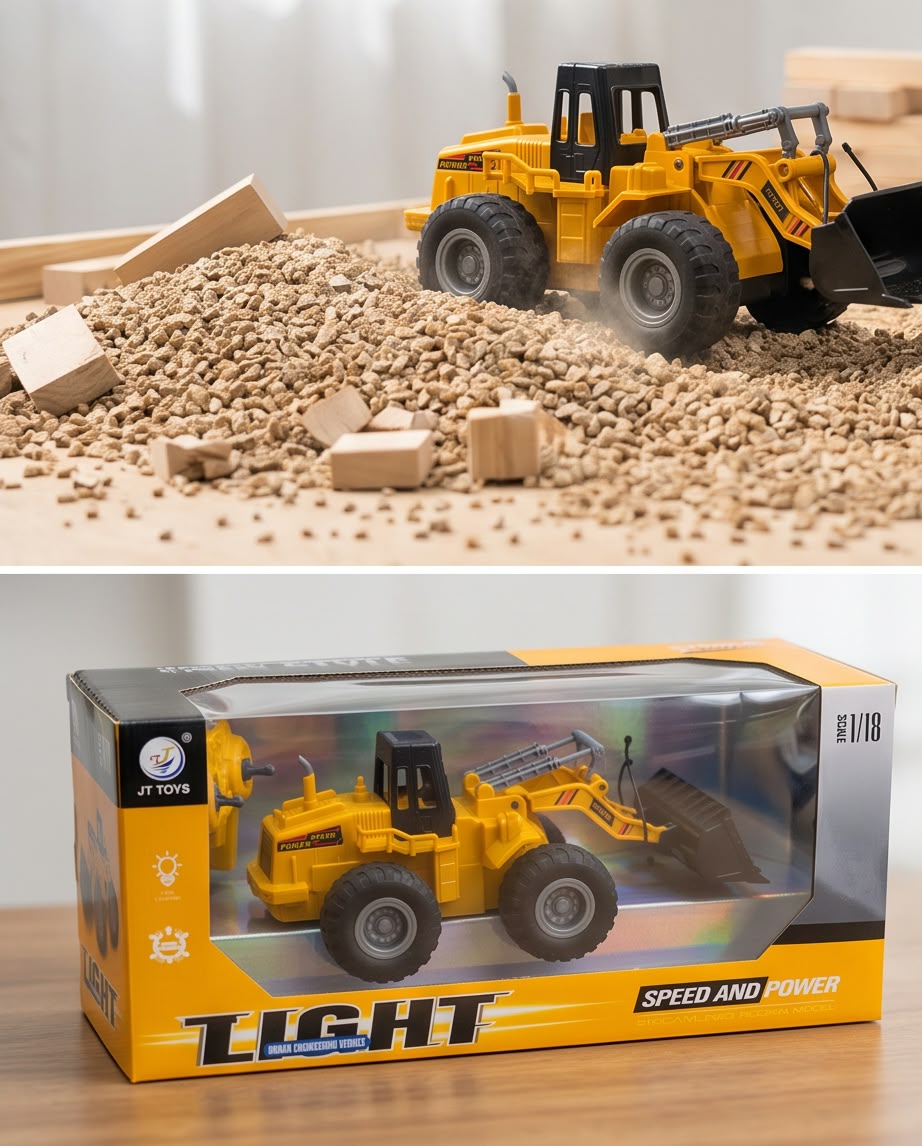 yellow front loader construction toy