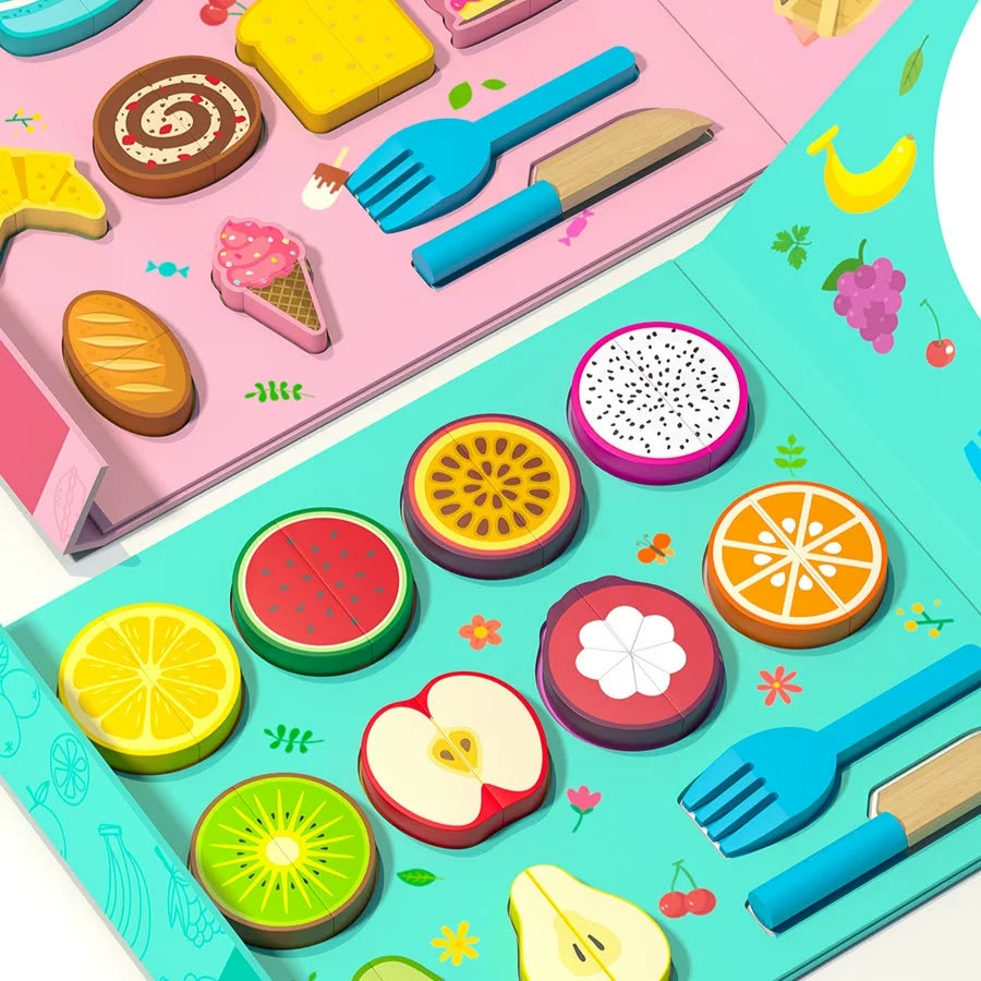 wooden magnet cutting fruits