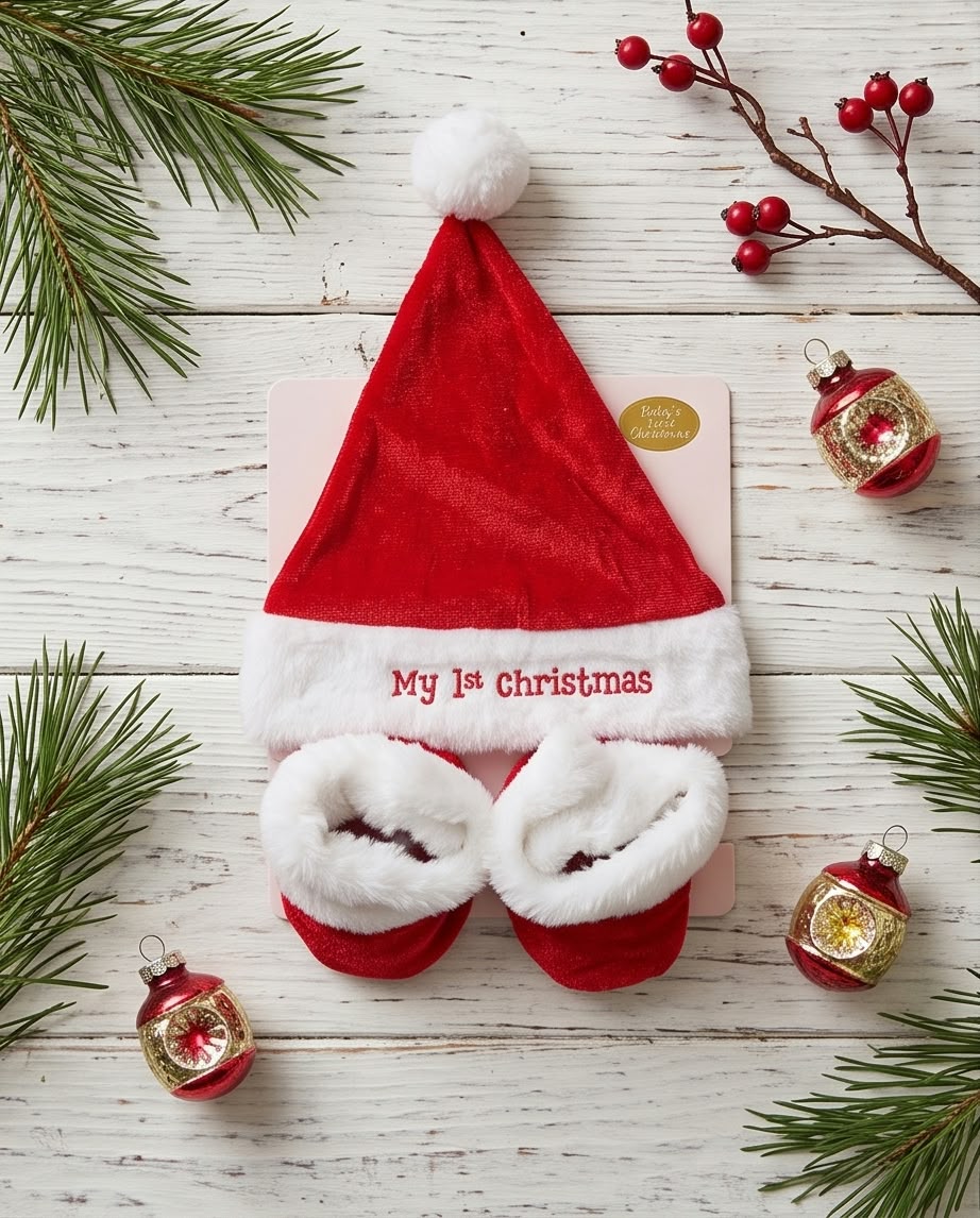 Santa Hat & Bootie Sock Set