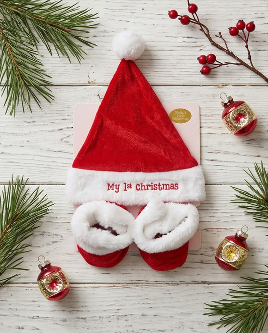 Santa Hat & Bootie Sock Set